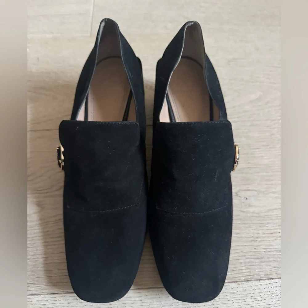 Tory Burch Women's Black Suede Tess Block-Heel Loafers Size 9